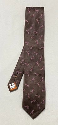 Corbata de seda marrón PETER MILLAR. Impresión de tijeras. Doblado a mano. Ex C Foto 1 de 4