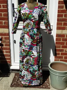 Vintage 60's 70's Horse Pony Psychedelic Boho Cotton Maxi Dress 14 - Picture 1 of 19