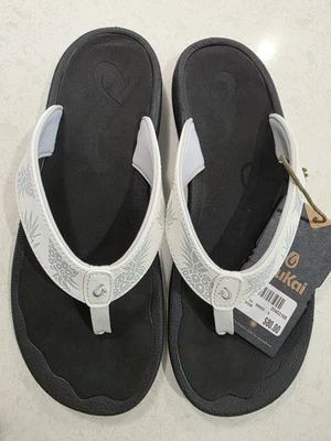 Sandálias femininas OluKai Ohana BRANCO BRILHANTE sapatos chinelos 8 $80 novo com etiquetas - Imagem 1 de 4