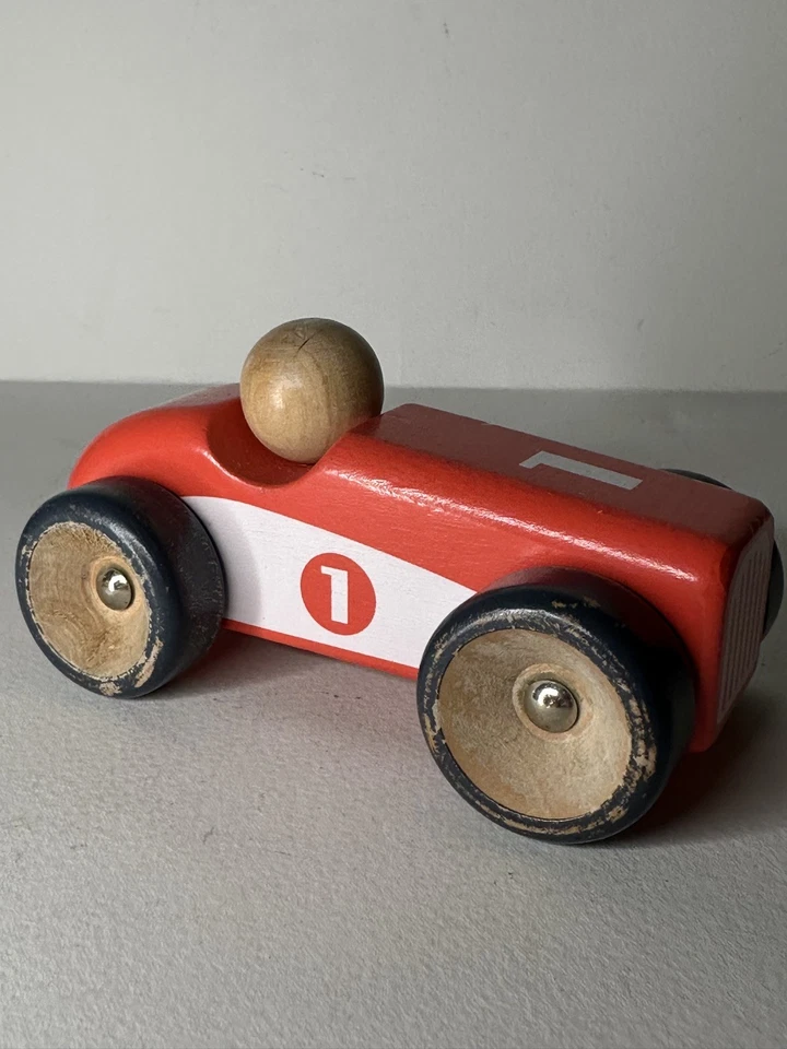 Vintage Early Learning Centre ELC legno classico veicolo giocattolo educativo AUTO DA CORSA - Immagine 1 di 4