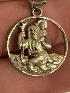 Vintage Glaubensbekenntnis Sterling Heiliger Christophorus Schütze uns sichere Reise Anhänger Medaille - Bild 1 von 6