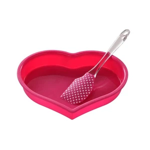 Heart Silicone Mould and Spatula Baking Set Polka-dot Design For Oven Microwave - Picture 1 of 1