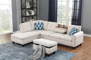 Sectional Sofa Couch, Modern 4-Seaters Living Room Furniture Sets with Chaise... - Picture 1 of 6