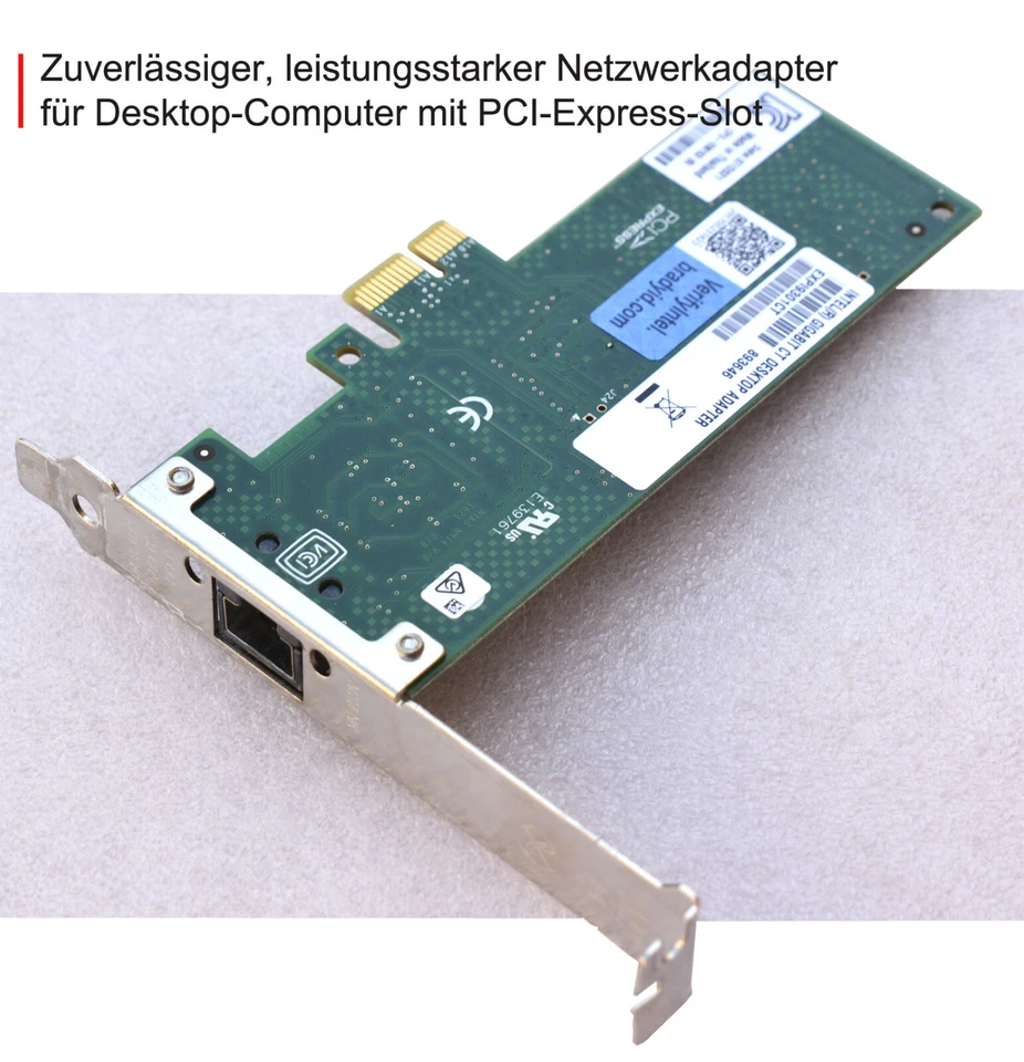 INTEL GIGABIT CT DESKTOP ADAPTER EXPI9301CT PCIe 893646 1 Gbit/s LOW FULL MM19 - Bild 1 von 3