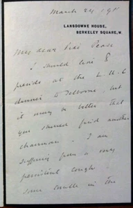 Henry Charles Keith Petty-Fitzmaurice, Lord Lansdowne (1845-1927) Signed Letter - Picture 1 of 4