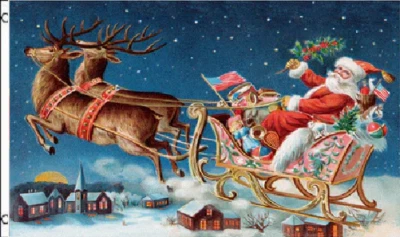 3X5 SANTA CLAUS REINDEER SLEIGH MERRY CHRISTMAS FLAG BANNER 100D - Image 1 of 3
