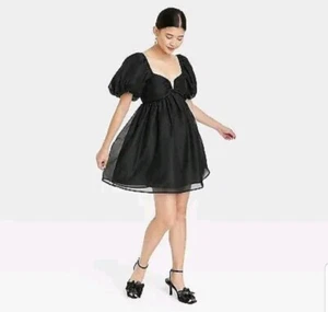 Damen Ballon kurzärmlig Organza Baby Puppenkleid - A New Day schwarz - Größe XS - Bild 1 von 5