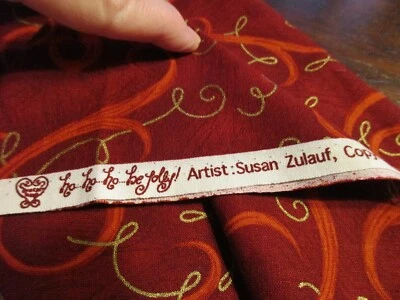 44" x WOF New Cotton Fabric Dark Red with Metallic Gold Swirls - Image 1 of 3