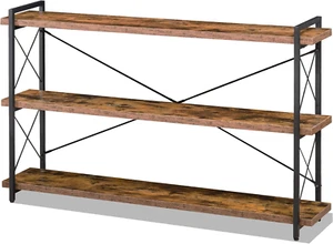 Bookshelf, 3-Tier Long Industrial Bookcase, Rustic Open Book Shelf, Freestanding - Picture 1 of 10