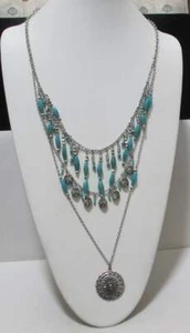 Collar De Colección Estilo Suroeste 3 Hilos Tono Plateado Imitación Turquesa Cuelga Distintivo - Imagen 1 de 9