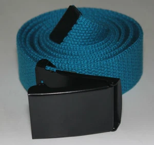 NEW FLIP TOP ADJUSTABLE 50" INCH SKY BLUE MILITARY WEB CANVAS BLACK BELT BUCKLE - Picture 1 of 3