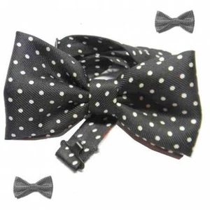 PAPILLON SETA NERO POIS BIANCO CRAVATTA FARFALLA UOMO PUNTI BIANCHI MADE ITALY - Picture 1 of 5