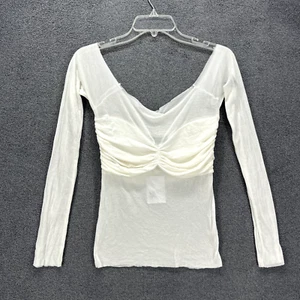Forever 21 Top Womens Large White Off Shoulder Sleeve Sheer Stretch Blouse - Picture 1 of 16