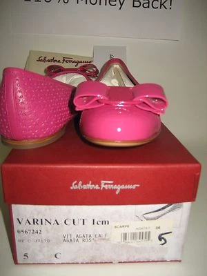 $525 NUEVO Salvatore Ferragamo Mujeres Varina EE. UU. 5 C Rosa Cuero Ballet Zapatos Planos Foto 1 de 4