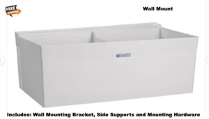 Wall Mount Laundry Utility Sink Twin Tub White 1-Piece Molded Construction - Picture 1 of 4