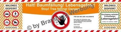 PRINTGREEN! 6 Absperrbanner Forst+Holzrücker+Baumfällung+Waldarbeiten Orange Diebstahlschutz