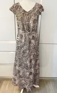 Escada Margaretha Ley 100% Linen Collared Floral Dress Brown Beige Size 8-10 - Picture 1 of 7