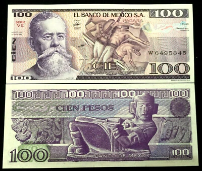 Billete de 100 pesos de México 1981 papel moneda mundial aUNC Foto 1 de 2