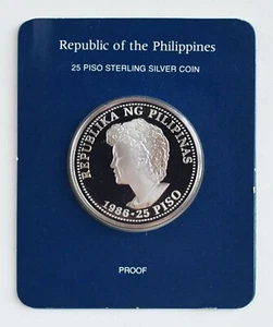 1986 Philippines 25 Piso Silver Proof Coin (President Aquino and Ronald Reagan) - Picture 1 of 7