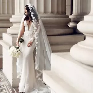 Mantilla Bridal Veil one tier With Lace edge trim For bride free ship - Picture 1 of 8