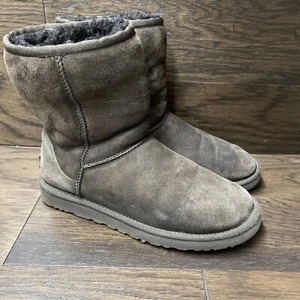 UGG Womens 8 Classic Short Winter Booties Brown Suede Fur Pull On Casual 5825 - Picture 1 of 11