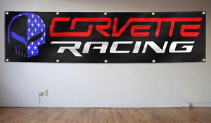 Corvette Racing Flag Banner 2x8 Ft Skull Logo Chevrolet Racing C6 C8 Garage Deco