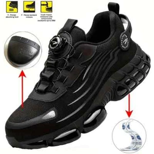 Men Safety Toe Work Shoes Breathable Rotating Buckle Non-Slip Steel Toe Sneakers - Picture 1 of 14