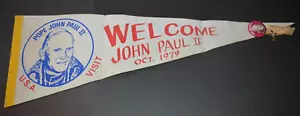 Vintage 1979 Pope John Paul II Pennant Banner Flag w/ Souvenir Pin - Picture 1 of 8