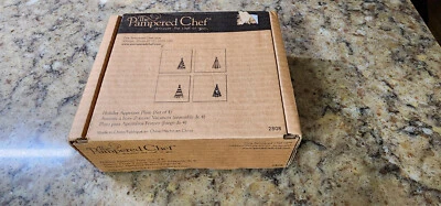 Pampered Chef Holiday Appetizer Plates Set of 4 Christmas Tree Designs #2808 - Image 1 of 4