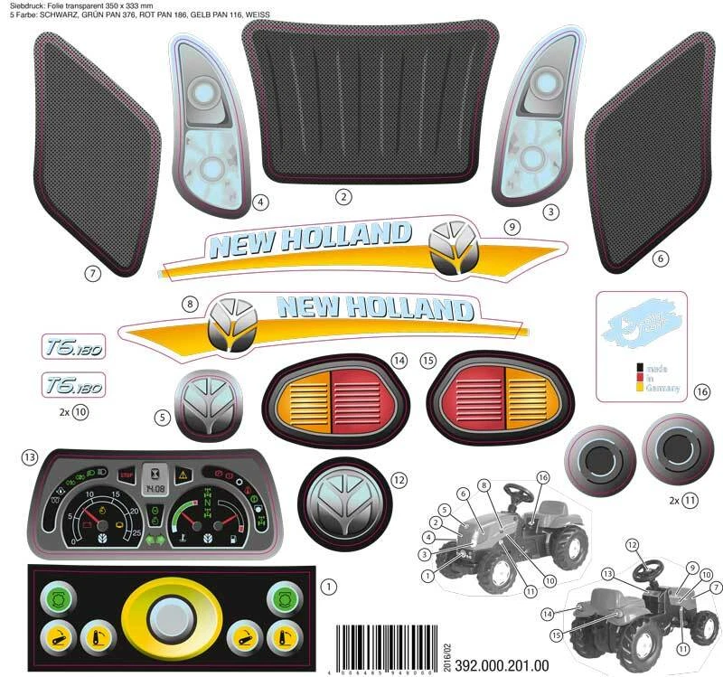 Rolly Toys Ersatzteile Aufkleber für New Holland Kid T7040 1 Satz NEU