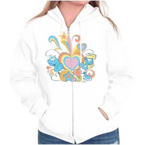 Cute Retro The Smurfs Colorful Hearts Stars Womens Zip Hooded Sweatshirt Hoodie - Picture 1 of 7