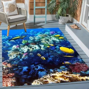 Natural Ocean Fish Rug Multi Seabed World Carpet Waterproof Rug Aesthetic Decor - Picture 1 of 8