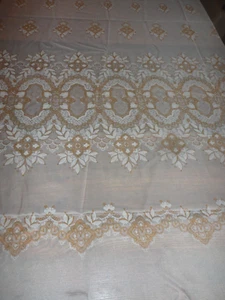 Vtg Fabric 1960's Sheer White & Gold Floral Panel Print for Curtains 85"L x 60"W - Picture 1 of 6
