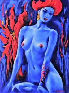 Original Ölgemälde auf Ölmalpapier - " die Rote Blume " 2018 - Unikat E. Ritter. - Bild 1 von 4