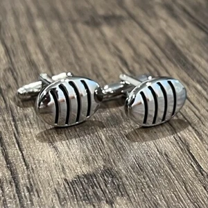 Black Stripe Oval Cufflinks Black Circles Cuff Link With Box - Picture 1 of 6