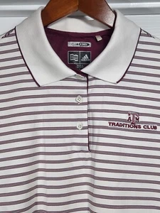 Adidas Poloshirt Damen L Texas A&M Traditions Club ClimaCool weinrot gestreift - Bild 1 von 9