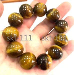 Huge 18mm Genuine Natural Yellow Tiger Eye Gems crystal Beads Bracelet - Picture 1 of 5