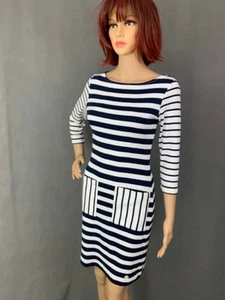 HENRI LLOYD JERSEY DRESS - Women's Size XS - UK 8 - Striped Cotton - Picture 1 of 12