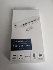 brand new SANDSTROM 7 IN 1 AP25 7-port USB Type-C Connection Hub, Silver - Picture 1 of 4