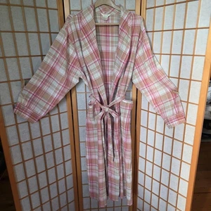 Cherokee Women Robe 2XL-3XL Plaid Linen/Cotton Blend Pockets Lounger Lightweight - Picture 1 of 14