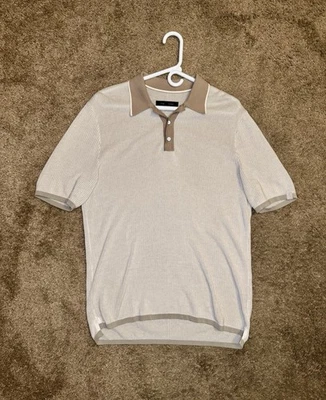 Camisa suéter manga corta rag & bone Harvey tejido polo para hombre grande beige tostado Foto 1 de 4