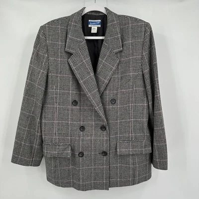 Pendleton Women Vintage Wool Blazer Size 14 Houndstooth Double Breasted Academia - Image 1 of 4