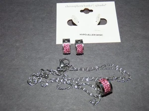 PINK ICE RHINESTONE NECKLACE EARRINGS SET SILVER TONE CHRISTOPHER & BANKS Vtg - Picture 1 of 3