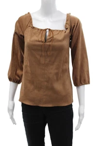 BCBGMAXAZRIA Womens Long Sleeve Halter V Neck Faux Suede Top Brown Size XS - Picture 1 of 7