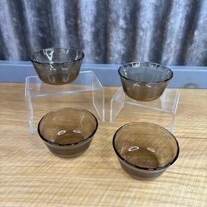 Set Of 4 VTG Pyrex 463 Custard Ramekin Cups 6oz Amber Scalloped Edge 3 Ring - Picture 1 of 6