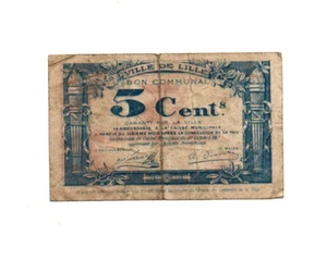 5 CENTIMES FINE EMERGENCY ISSUED BANKNOTE FROM FRANCE/LILLE 1917 - Picture 1 of 2
