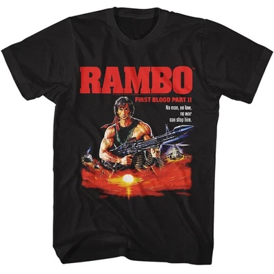 Rambo - No Man No Law - American Classics - Solid Black Adult Short Sleeve T-Shi - Image 1 of 3