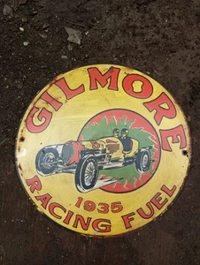 PORCELIAN GILMORE FUEL ENAMEL SIGN SIZE 12X12 INCHES - Picture 1 of 2