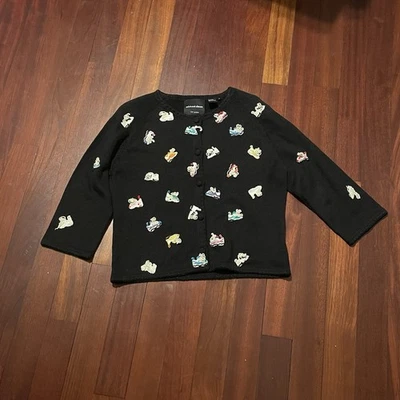 MICHAEL SIMON Suéter Med Negro Algodón Bordado Lentejuelas Cuentas Zapatilla De Colección Foto 1 de 4