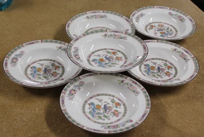 6 Wedgwood Bone China Made in England KUTANI CRANE RIMMED SOUP BOWLS R4464  MINT - Image 1 of 4